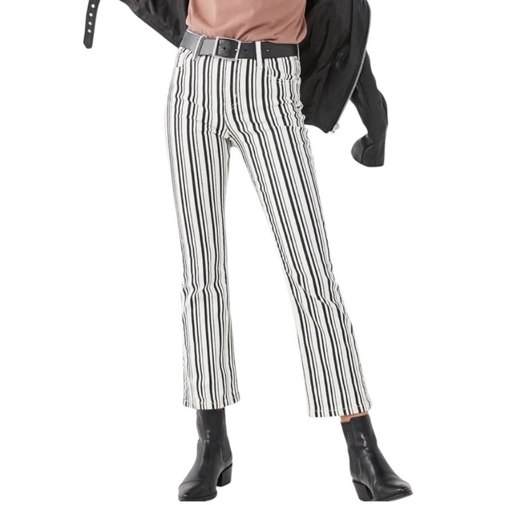 BDG Black & White Striped Kick Crop Flares Denim Jeans Urban Outfitters